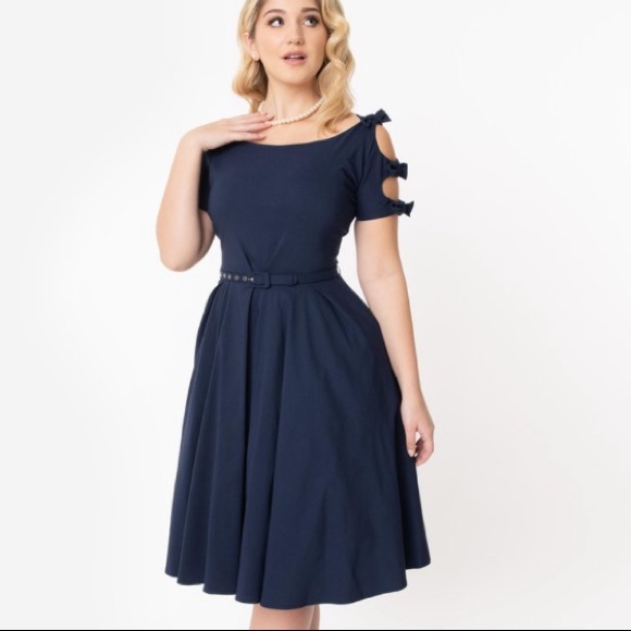 Unique Vintage Dresses & Skirts - Unique Vintage 1950s Navy Selma Swing Dress 2X/18